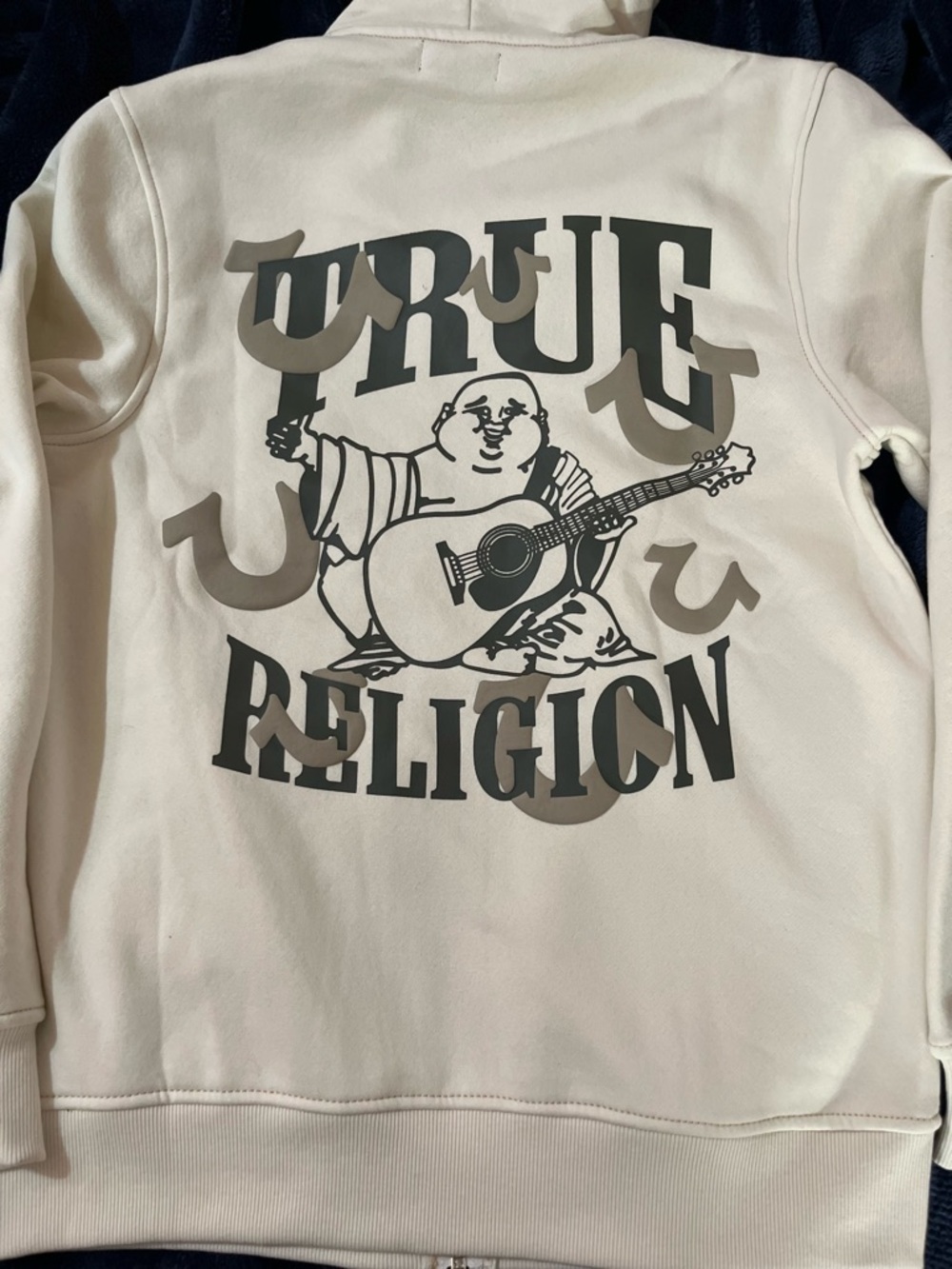 True Religion Cream Hoodie with Gray Graphic